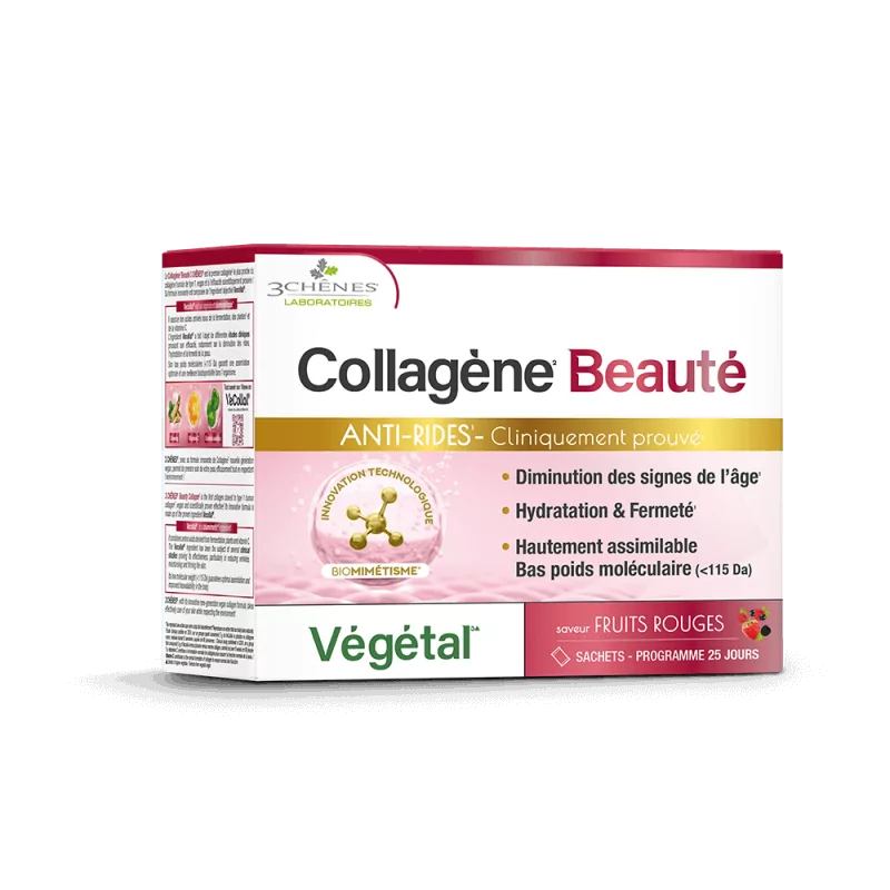 3 Chênes Collagène Beauté Végétal Saveur Fruits Rouges 25 Sachets