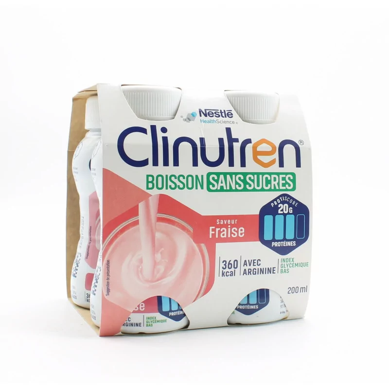 Clinutren Boisson Sans Sucres Saveur Fraise 4X200ml