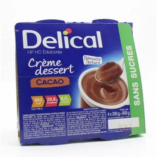 Delical Crème Dessert HP HC Saveur Cacao Sans Sucre 4X200g