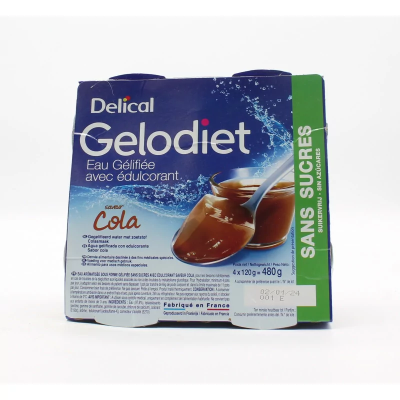 Delical Gelodiet Eau Gélifiée Saveur Cola Sans Sucres 4X120g