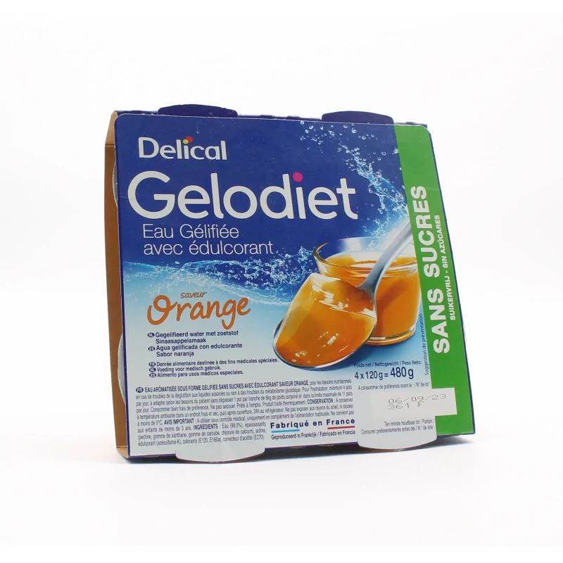 Delical Gelodiet Eau Gélifiée Saveur Orange Sans Sucres 4X120g