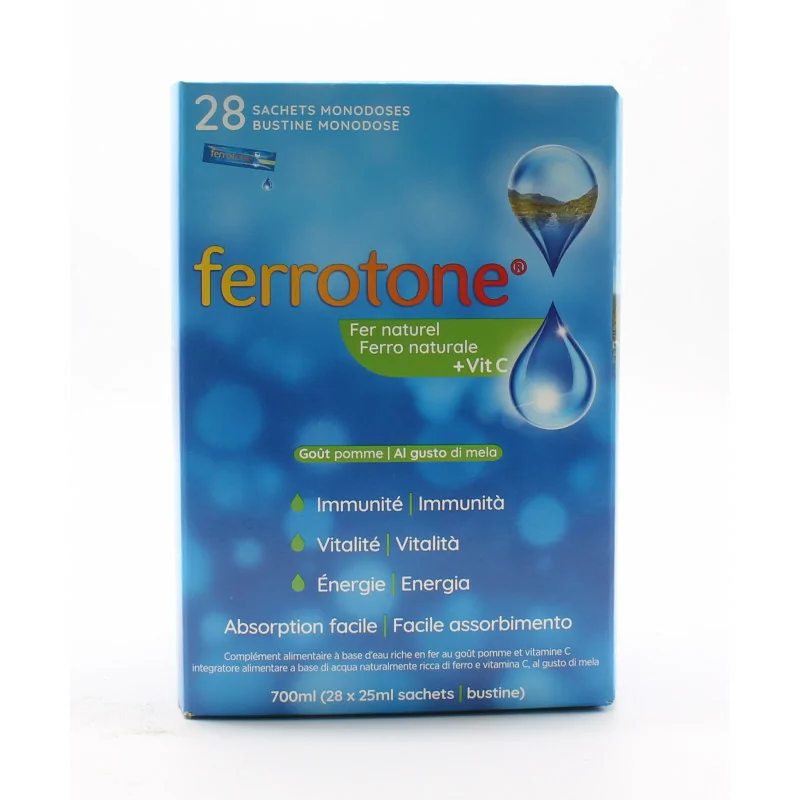 Ferrotone Fer Naturel + Vitamine C Goût Pomme 28x25ml