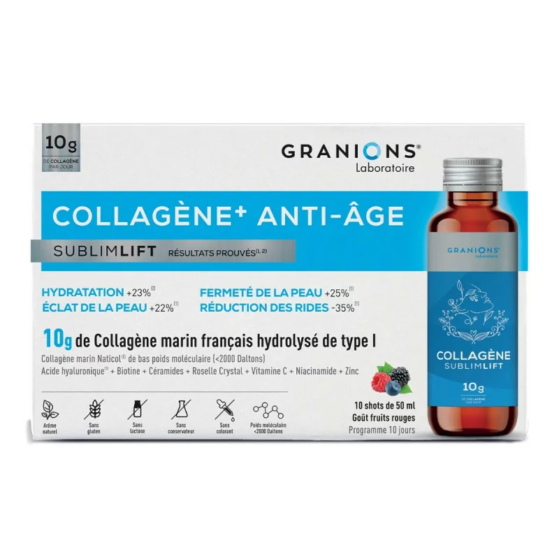 Granions Collagène+ Anti-âge Sublimlift Goût Fruits Rouges 10 shots de 50ml