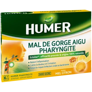 Humer Mal de Gorge Aigu Pharyngite Miel Citron 20 pastilles