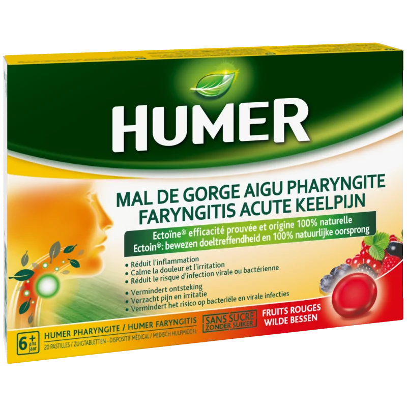 Humer Mal de Gorge Aigu Pharyngite Fruits Rouges 20 pastilles