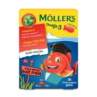 Moller's Omega-3 sans sucres Goût Fraise 36 p'tits poissons gélifiés