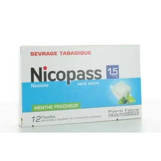 Nicopass 1.5 mg Menthe Fraîcheur sans sucre 12 pastilles