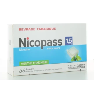 Nicopass 1,5mg Menthe Fraîcheur sans sucre 36 pastilles