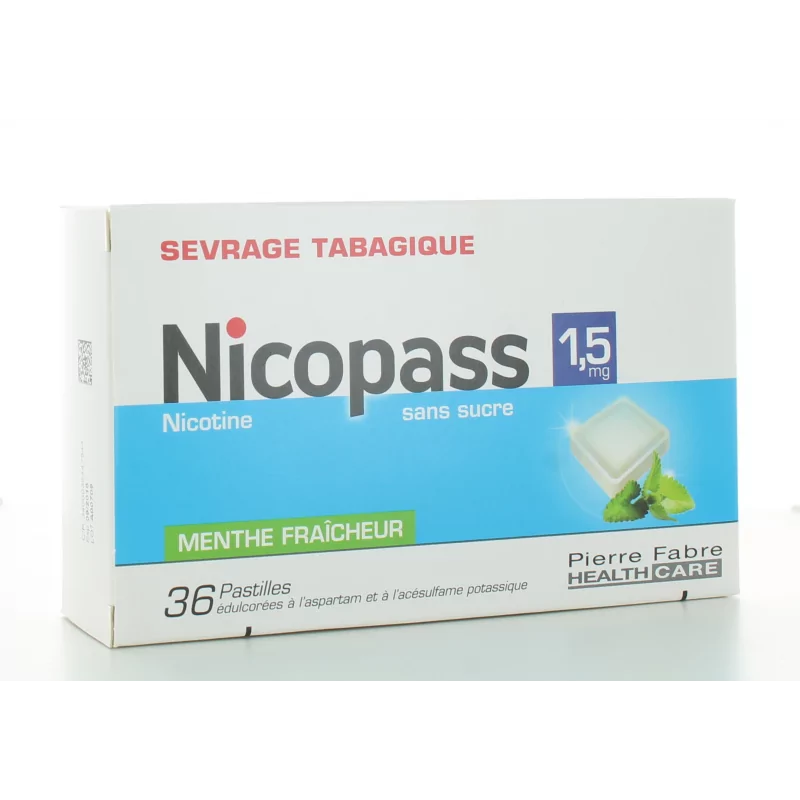 Nicopass 1,5mg Menthe Fraîcheur sans sucre 36 pastilles
