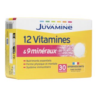 Шипучие таблетки Juvamine, содержащие 12 витаминов и 9 минералов.